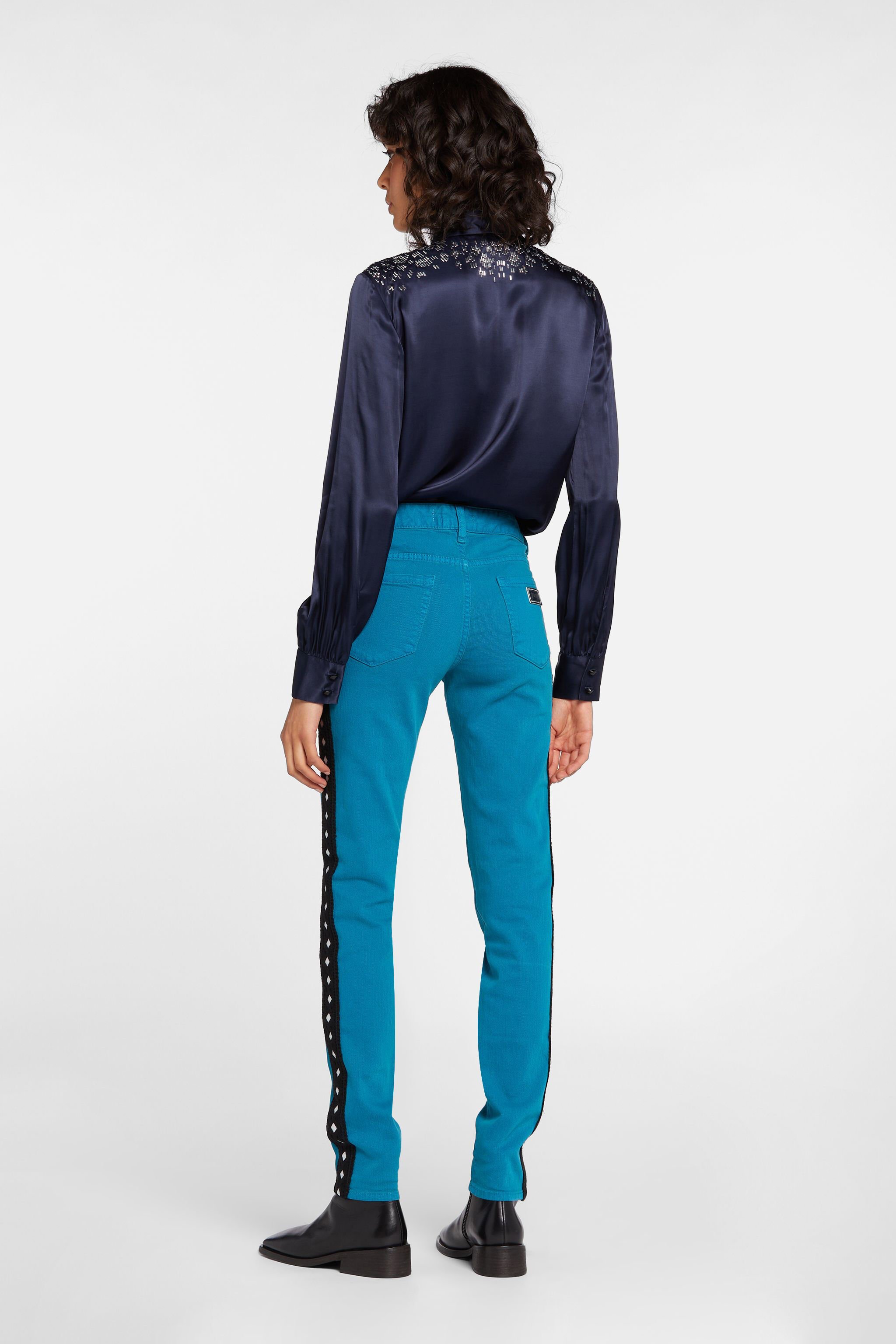 JC Just Cavalli Crochet-Stripe Jeans Azul HQLSB7-ISEUP