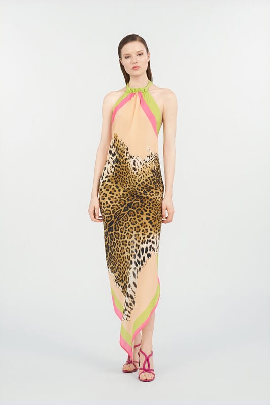 RC Cavalli Pop Print Silk Midi Dress LIGHT GREEN WQW027-SQR33