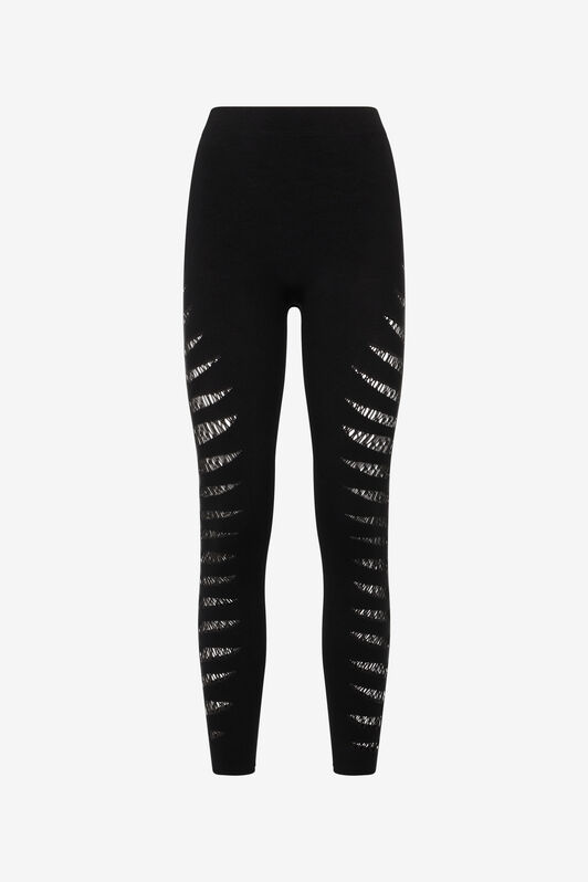 RC Leggings with Perforated Python Pattern Black UKT230-MA001
