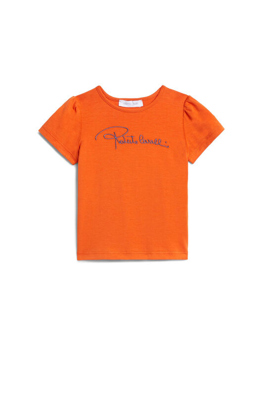 JU Pink logo embroidered T-shirt ORANGE/BLUE IJT636-JV025