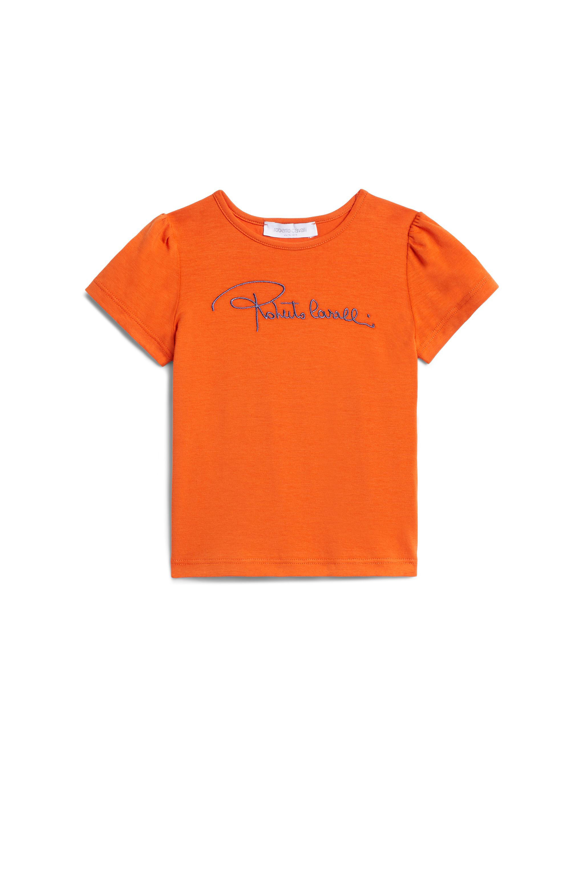 JU Pink logo embroidered T-shirt ORANGE/BLUE IJT636-JV025