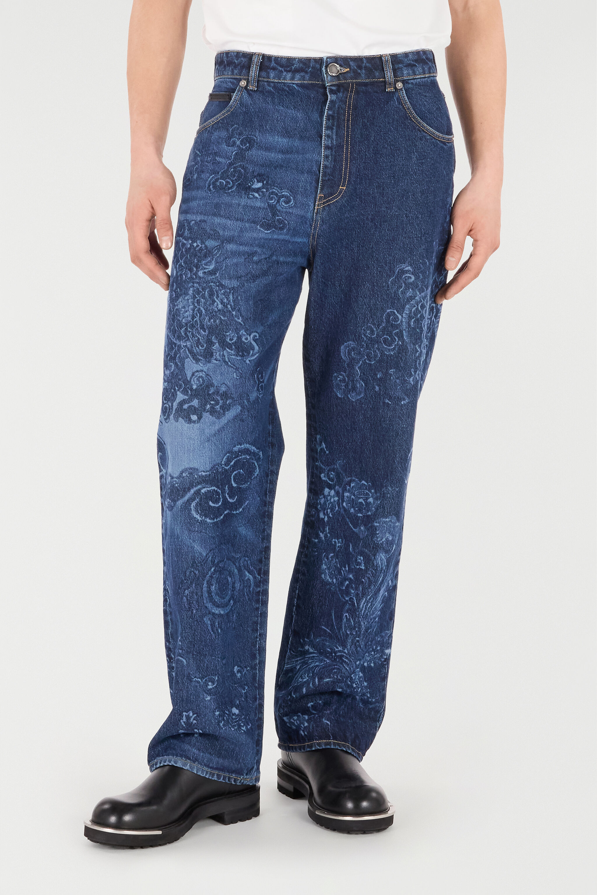 RC Jeans with Dragon and Floral Motif Dark blue VRJ213-VT002