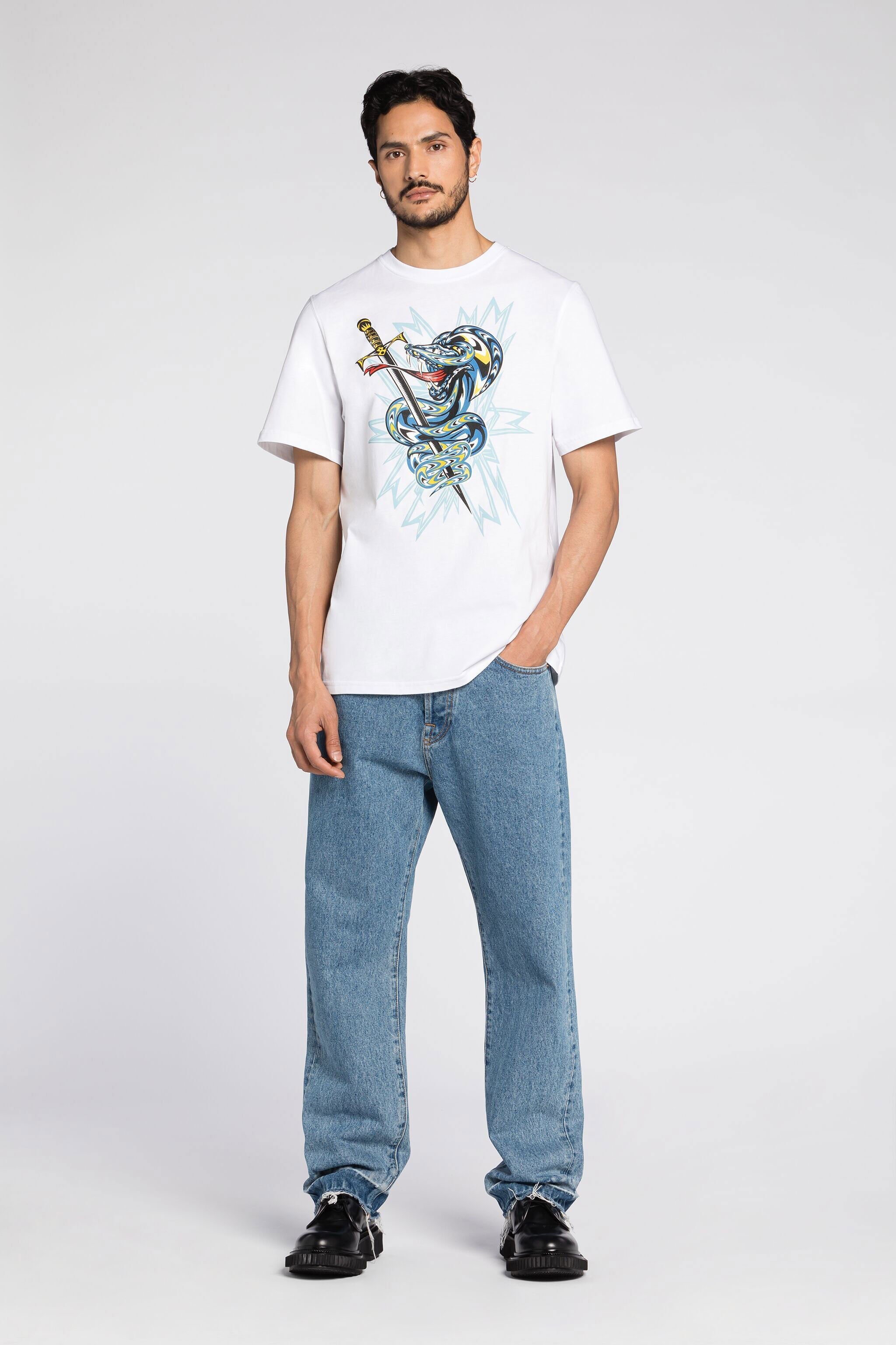 RC Camiseta de algodón con estampado Snake Blanco QRT61B-JD060