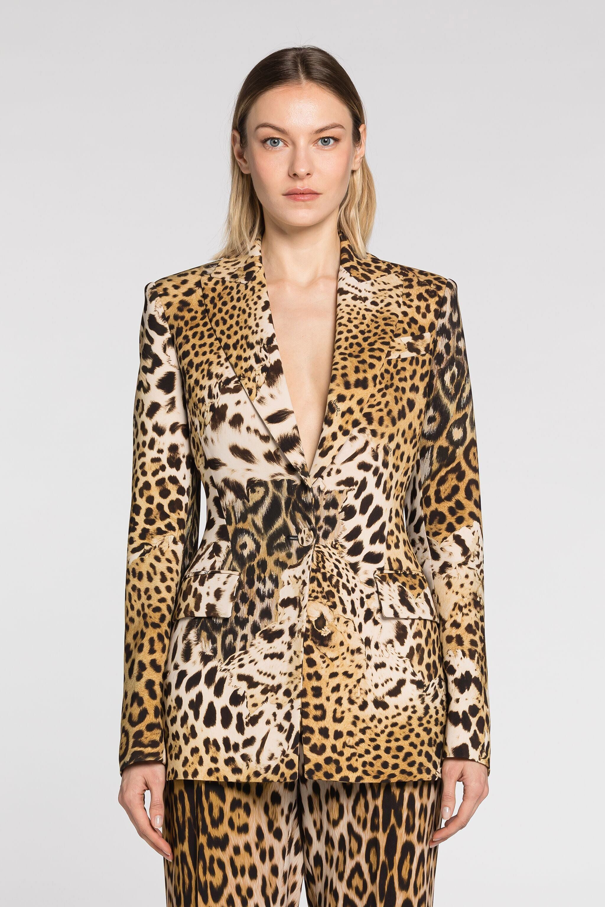 RC Animal-print single-breasted blazer Light Brown QWT401-ORG34