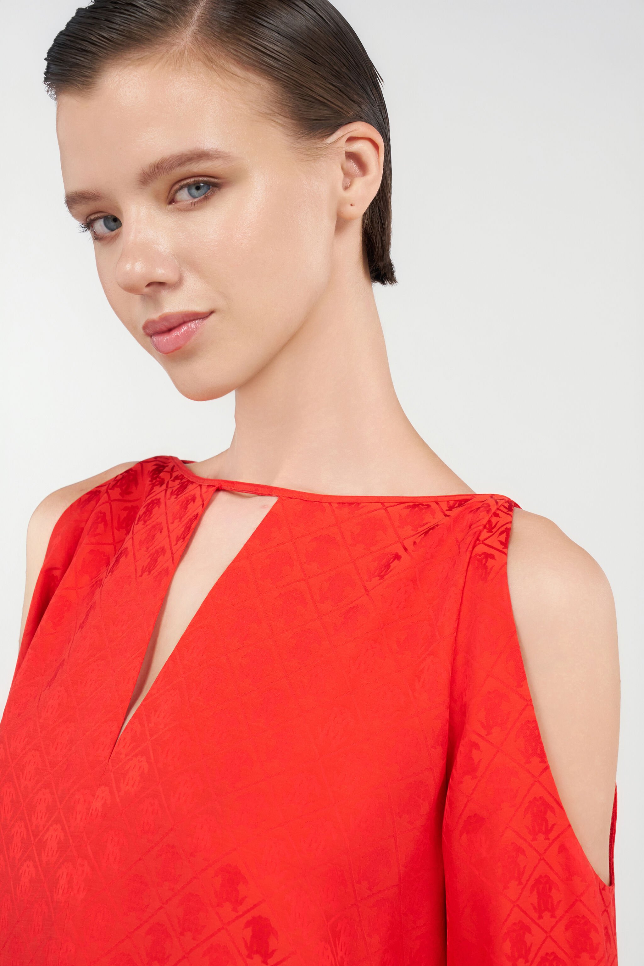 RC Blusa in Seta con Stampa RC CORAL RED WQT601-RK010