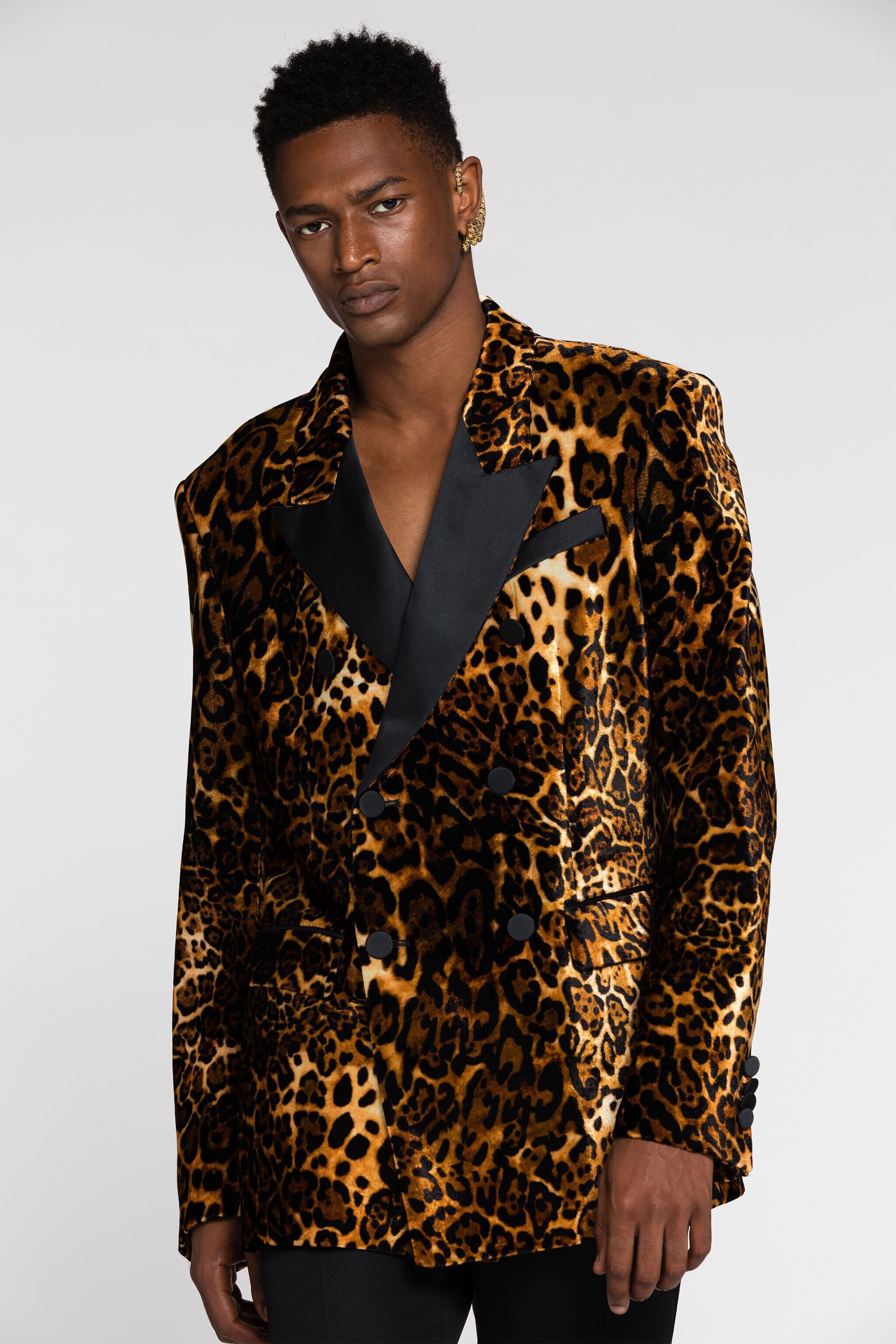 RC Leopard-Print Double-Breasted Blazer Dark brown RRT420-3RF40