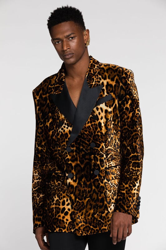 RC Leopard-Print Double-Breasted Blazer RC Leopard-Print Double-Breasted Blazer Dark brown RRT420-3RF40