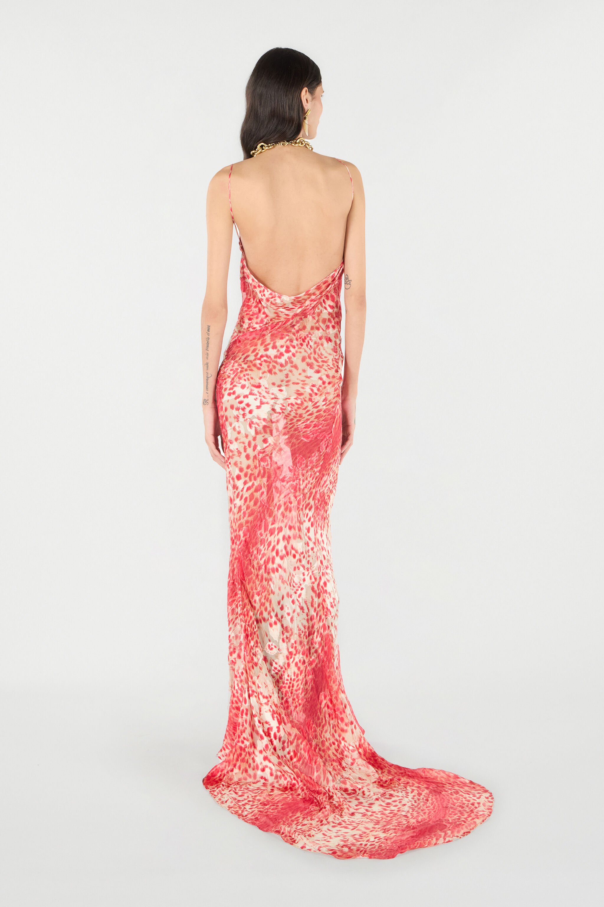 RC Langes Kleid mit Print Jaguar Skin Rot UKT127-HEN58