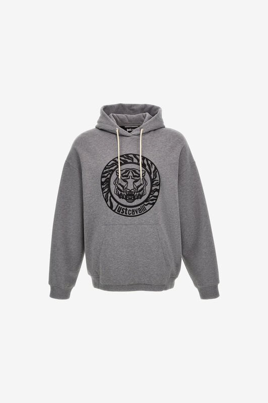 JC Just Cavalli Tiger Logo Front-Pocket Sweatshirt Gris RRT973-RR235