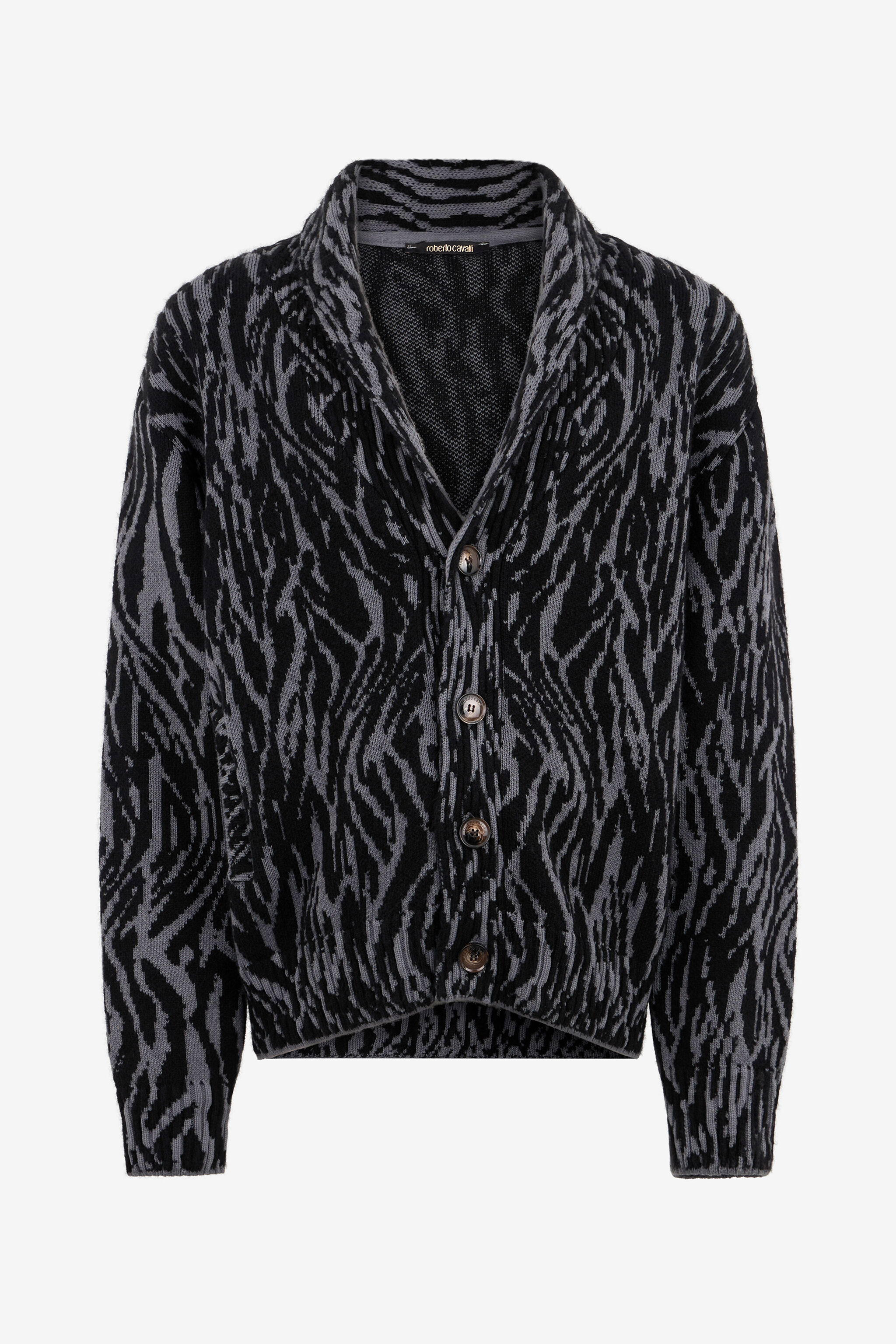 Animalier Jacquard Cardigan in BLACK for Men | Roberto Cavalli®