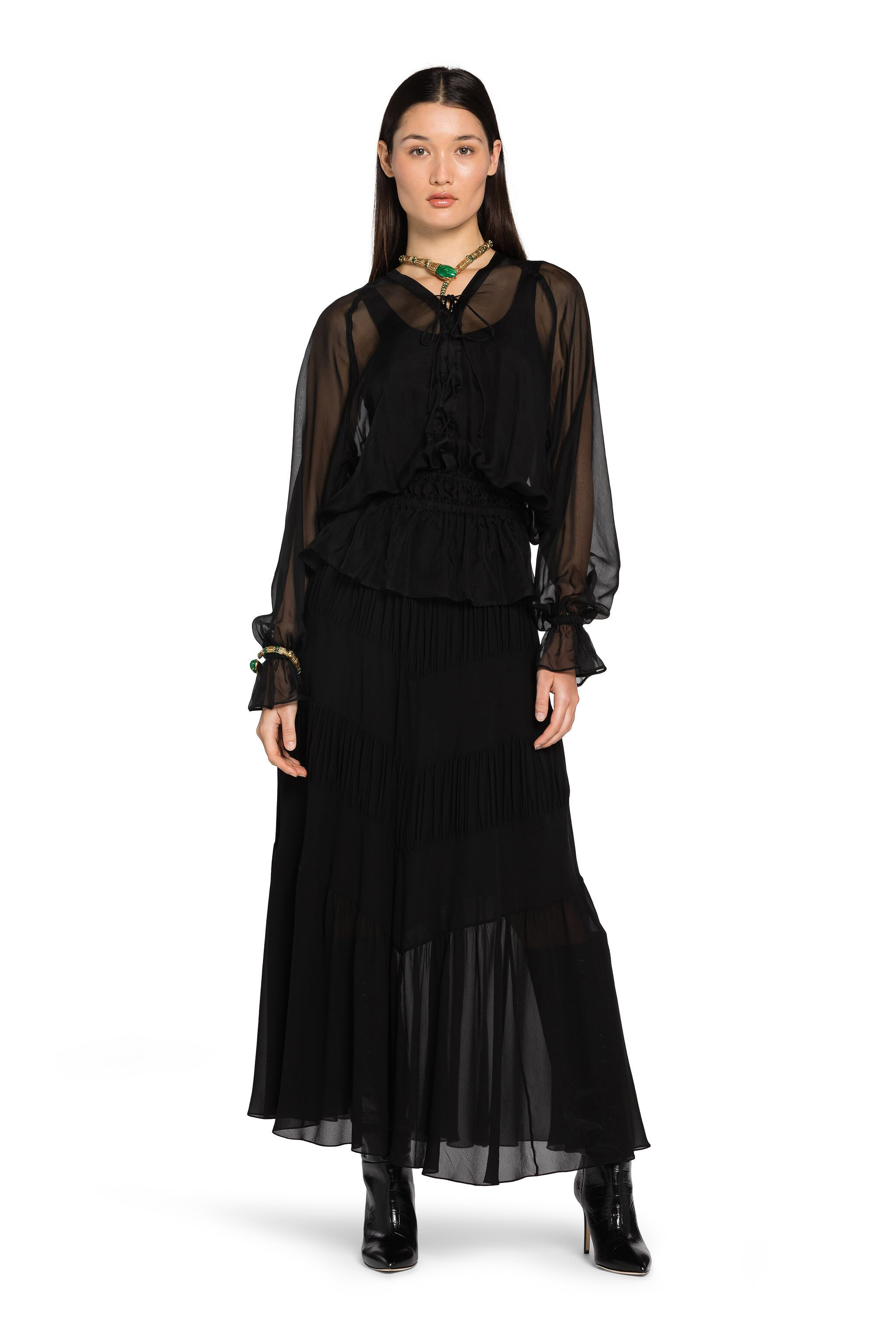 RC Tie-Front Silk Top Black FST712-CC003