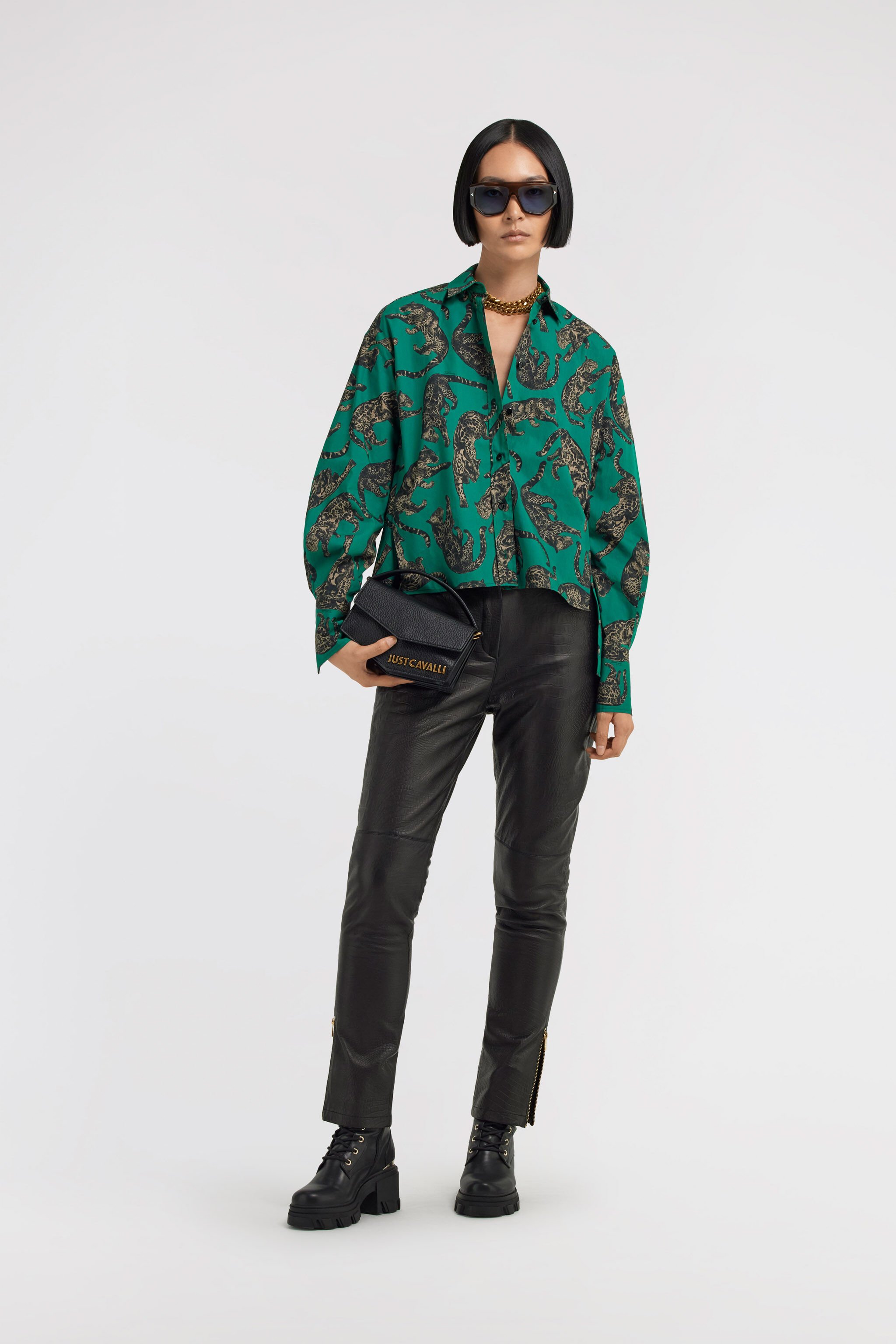 JC Just Cavalli leather pants Black TFP005-TF110