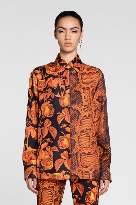 RC Rose And Python-Print Silk Shirt RC Rose And Python-Print Silk Shirt Orange PQT704-4QF01