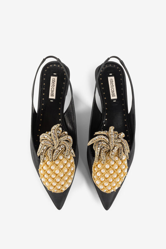 RC Le Pettegole Pineapple-Embellished Slingback Pumps Black QWS008-TL002