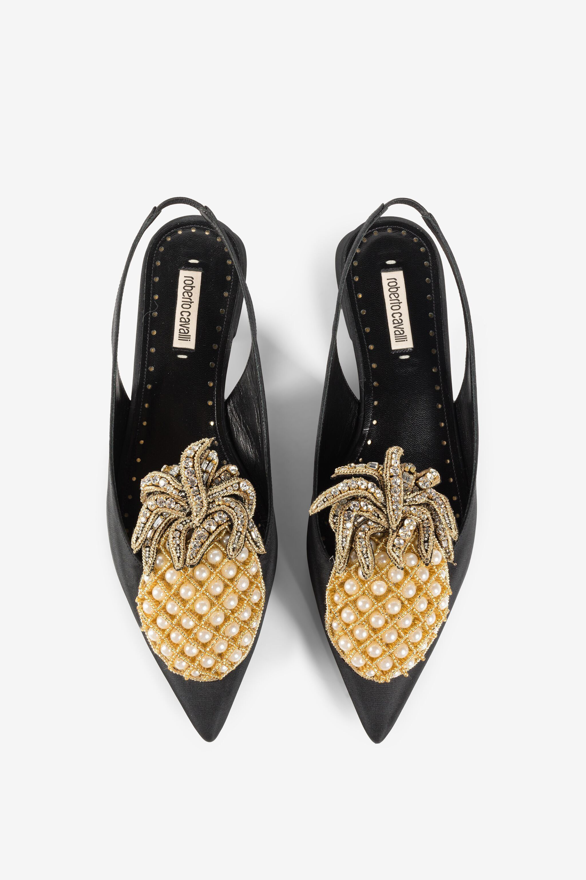 RC Le Pettegole Pineapple-Embellished Slingback Pumps Black QWS008-TL002