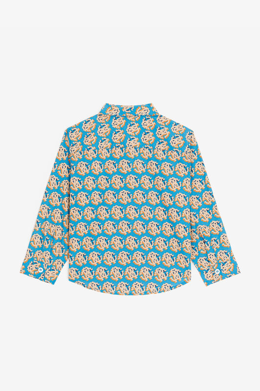 JU RC Monogram-Print Cotton Shirt Blue RJT70B-4FH88