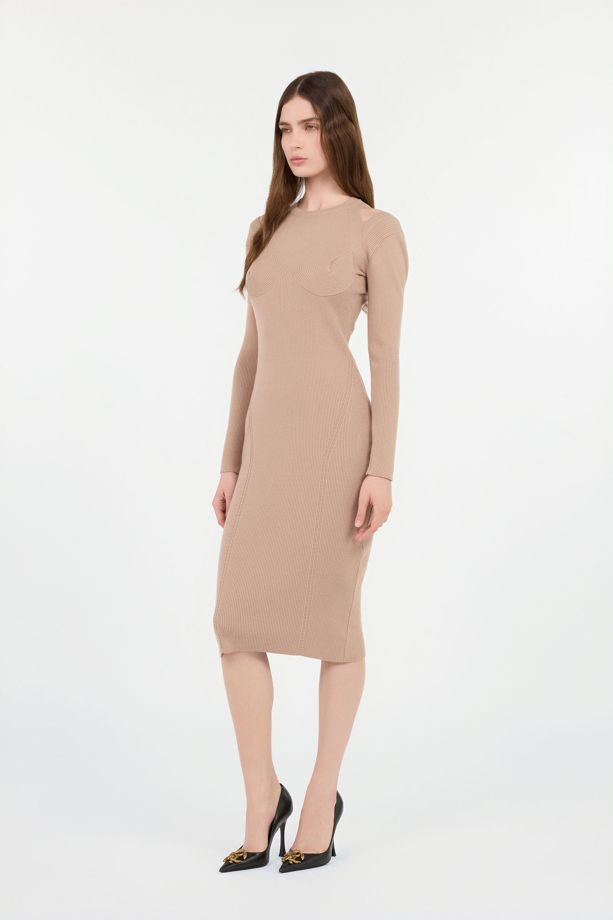 RC Abito Midi Beige A Costine Con Cut-Out RC Abito Midi Beige A Costine Con Cut-Out NUTS ROM10B-FEC33