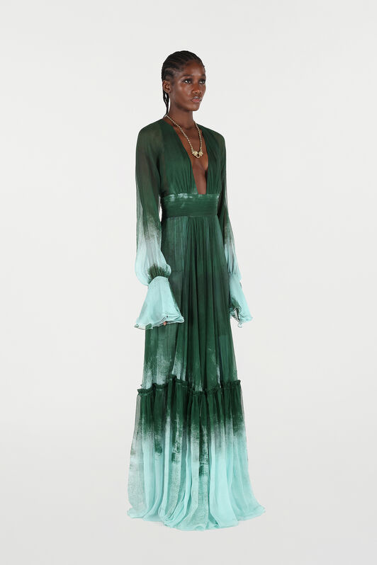 RC Empire Style Long Dress in Pure Silk RC Empire Style Long Dress in Pure Silk VERDE/PISCINA VKT152-CKP69