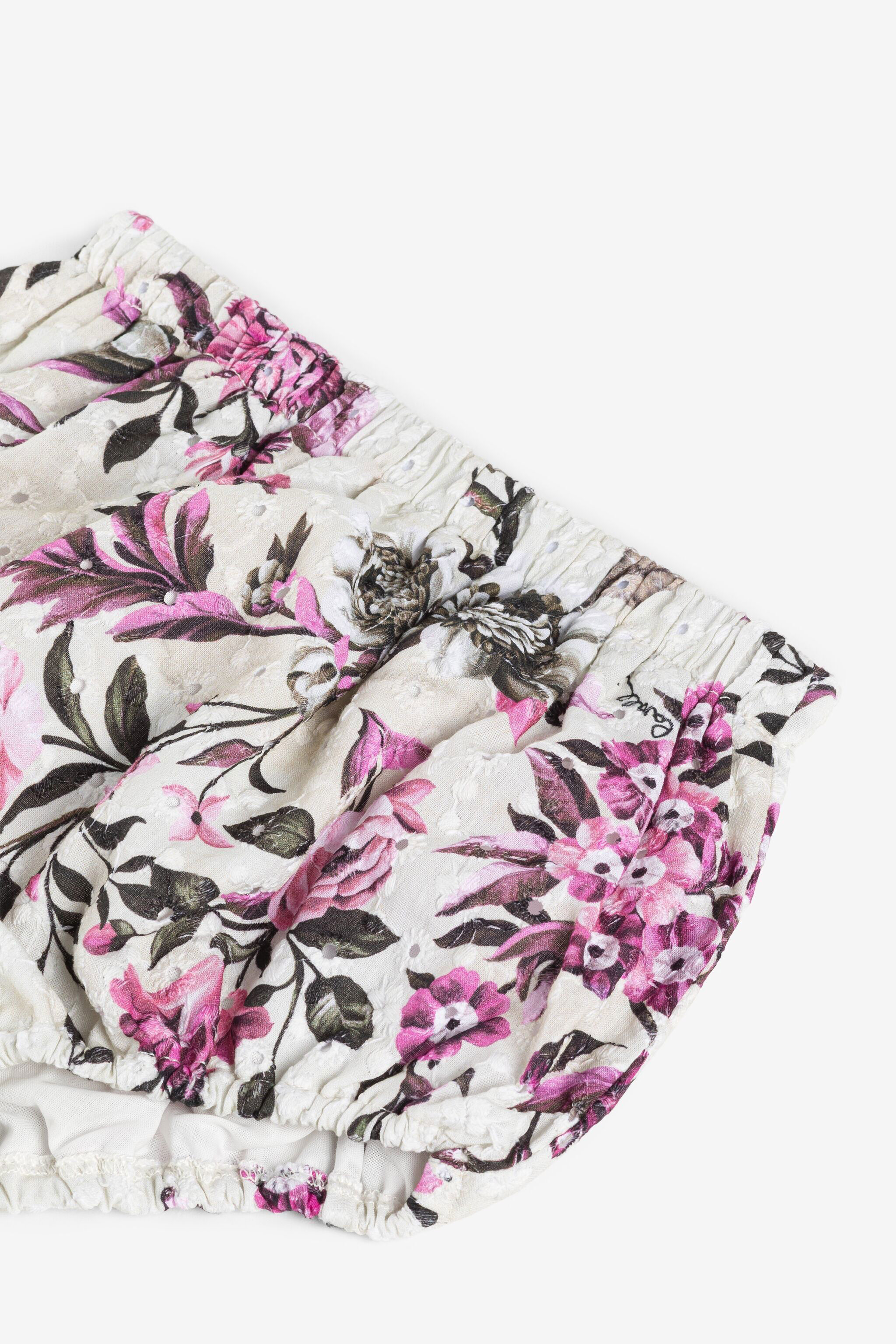 JU Flower-Print Broderie Anglaise Romper Set Pink OJT137-RP018
