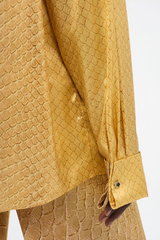 RC Golden Beige Silk Shirt with Scale Print BEIGE/GOLD WWT700-SZS31