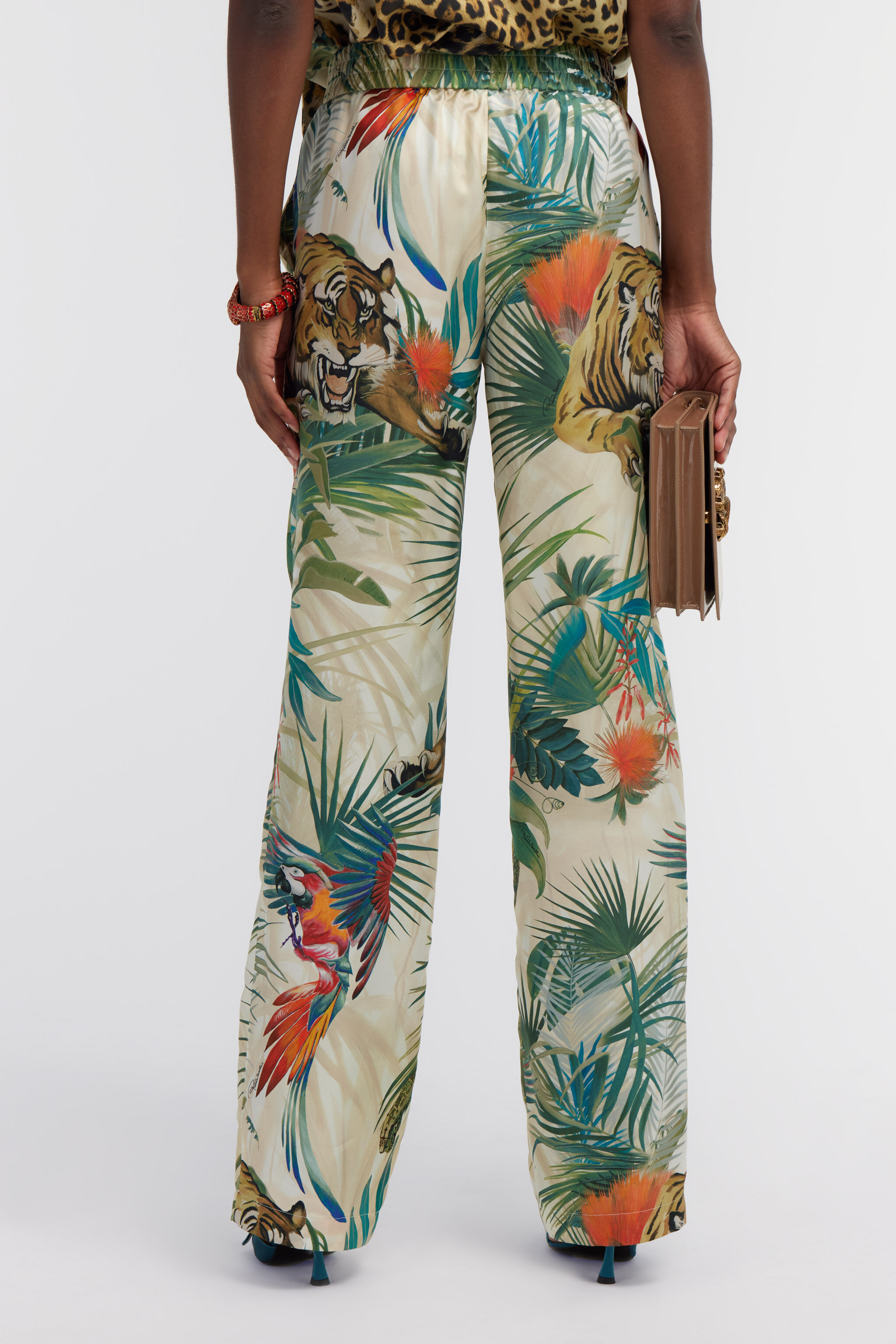 RC Jungle Print Silk Trousers Green SKT210-4QI88