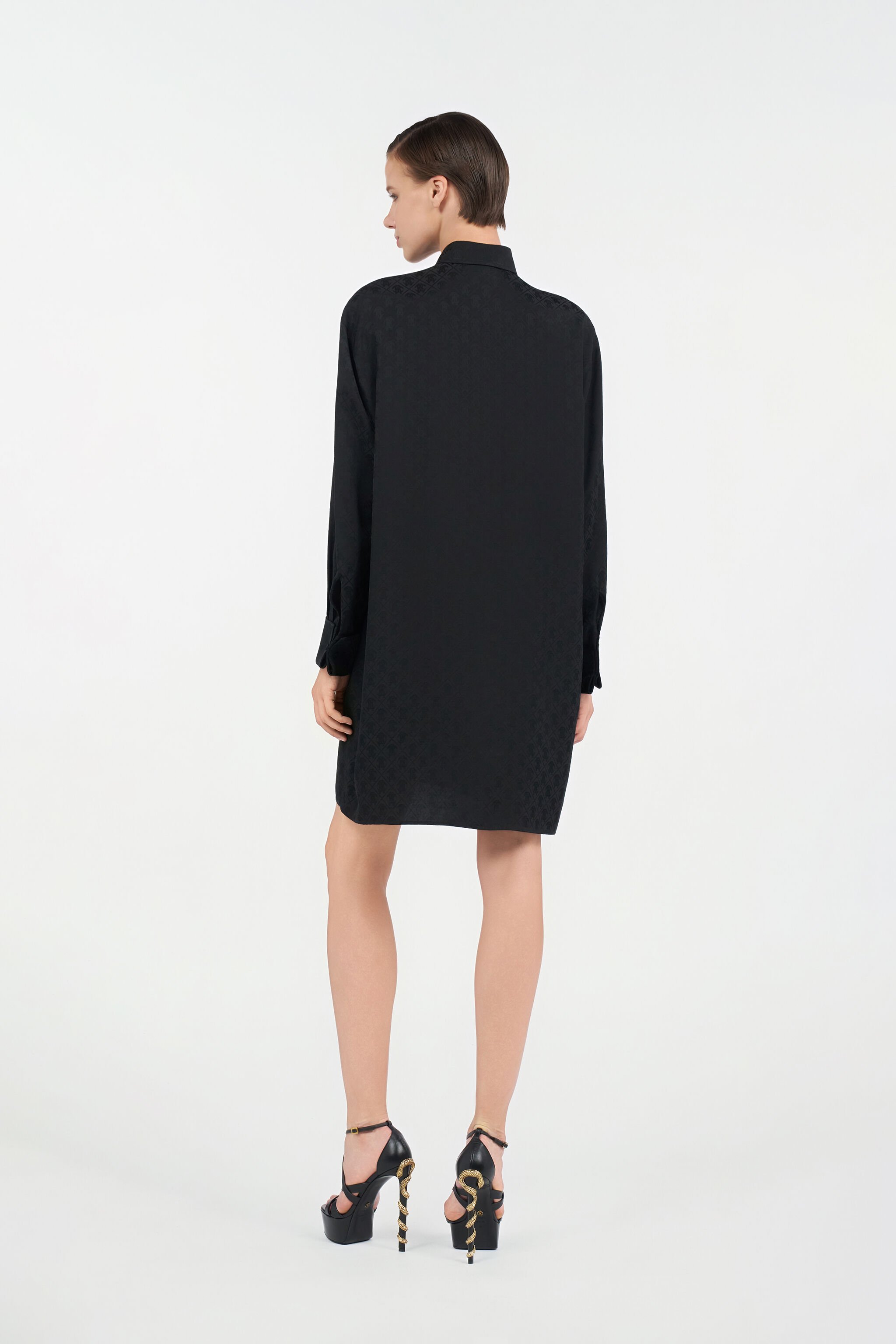 RC Silk Mini Shirt Dress with Monogram RC NERO VKT160-RK010