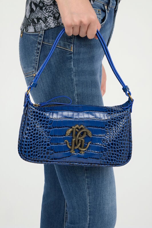 RC Blaue Schultertasche mit Mirror Snake Monogram BLUETTE QOB00B-PZO32