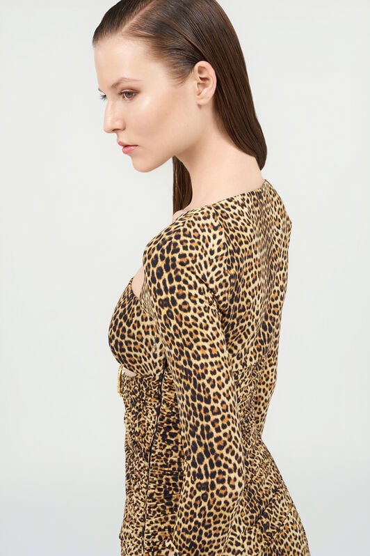 RC Mini Dress with Baby Jaguar Print and Cut-Out Detail RC Mini Dress with Baby Jaguar Print and Cut-Out Detail BROWN WQT124-LNR31