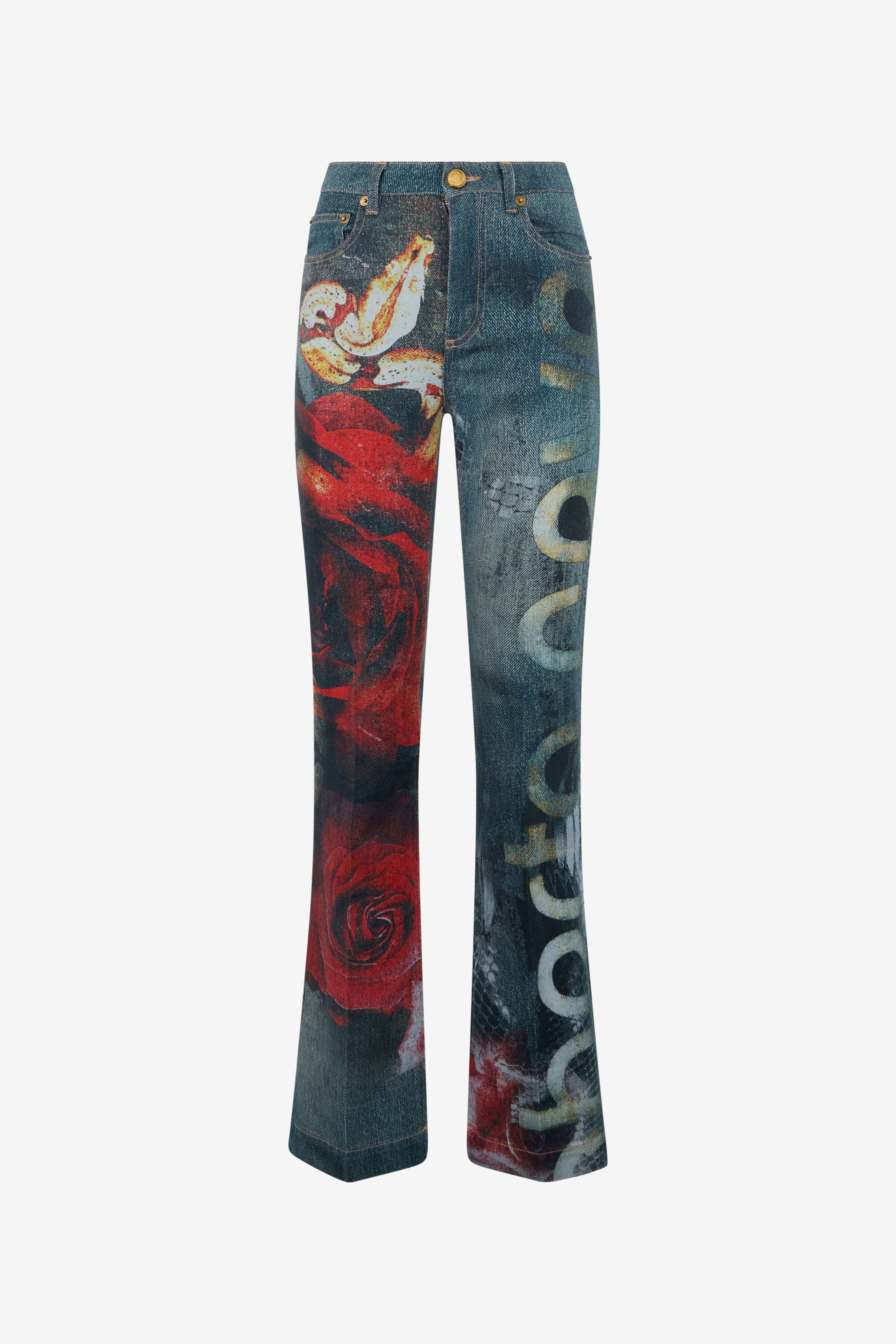 RC Garden Rose Print Jeans Black/White UKJ221-VMN86