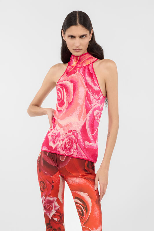 RC Top With Garden Rose Print Fuchsia UKM612-MI011