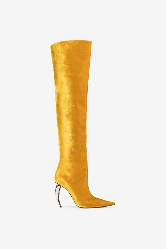 RC Tiger Tooth Thigh-High Velvet Boots Yellow PWS002-VL067