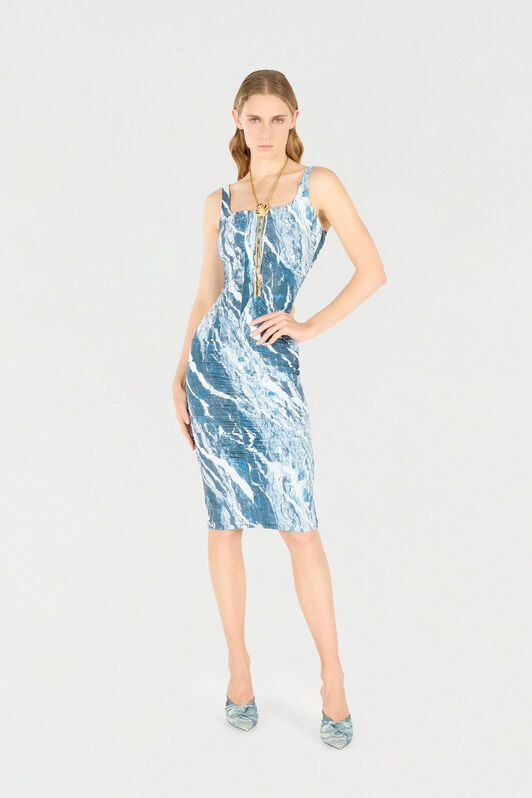 RC Marble-Print Midi Dress Dark blue UKT102-LNN22