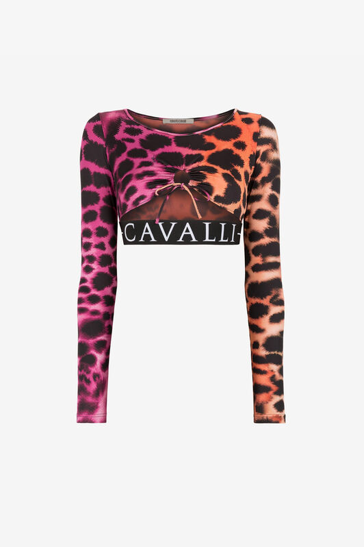 RC Animal-print cut-out cropped top Fuchsia QKT60J-LNF49