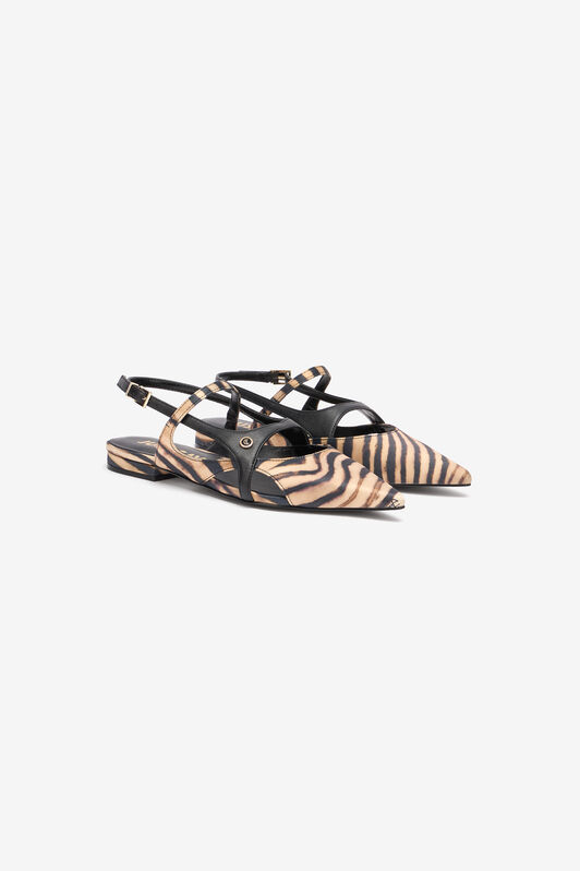 JC Flat Slingbacks With Tiger Skin Print Light Brown UFS066-UF388