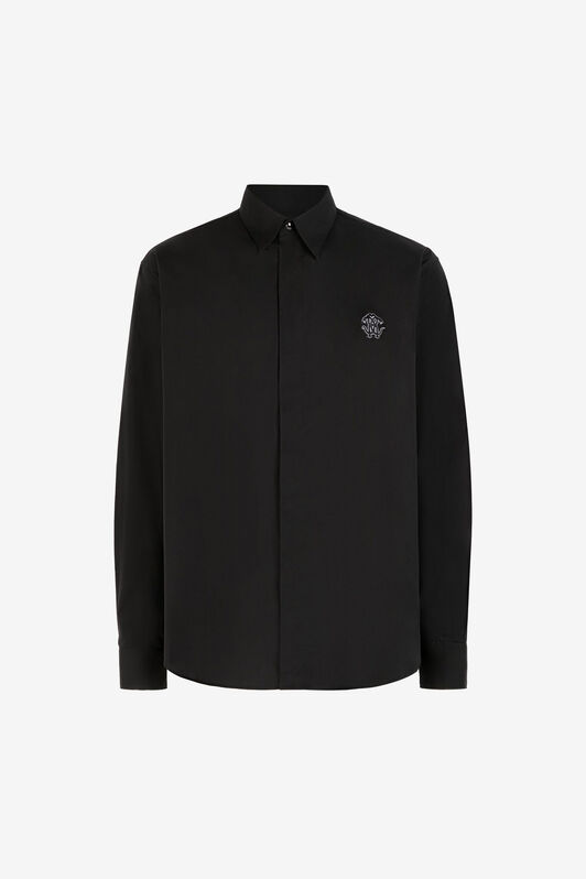 RC Camisa de algodón con adorno Mirror Snake bordado Negro RRT710-CH061