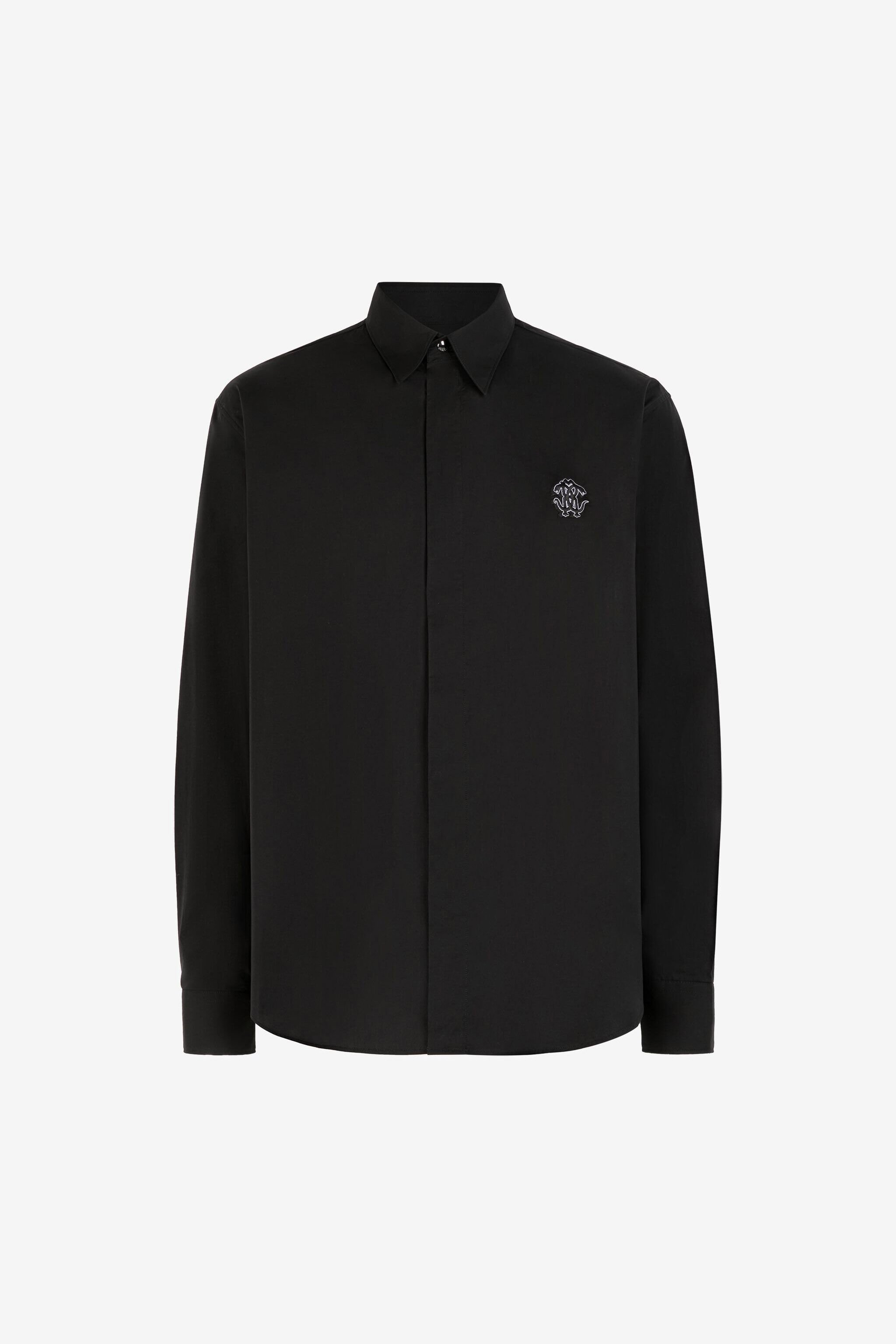 RC Camisa de algodón con adorno Mirror Snake bordado Negro RRT710-CH061