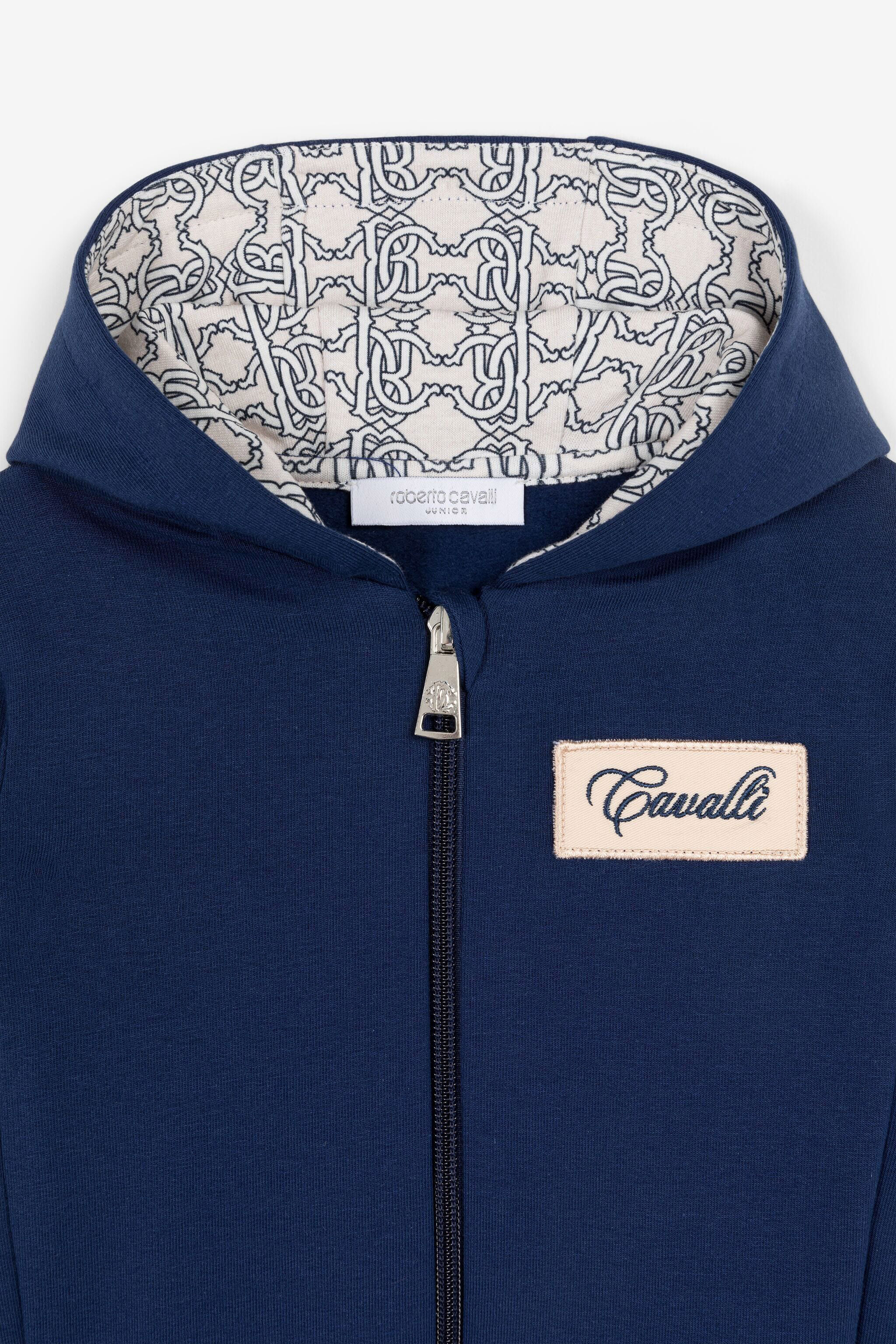 Logo Applique Zip Hoodie in Dark blue for Men Roberto Cavalli