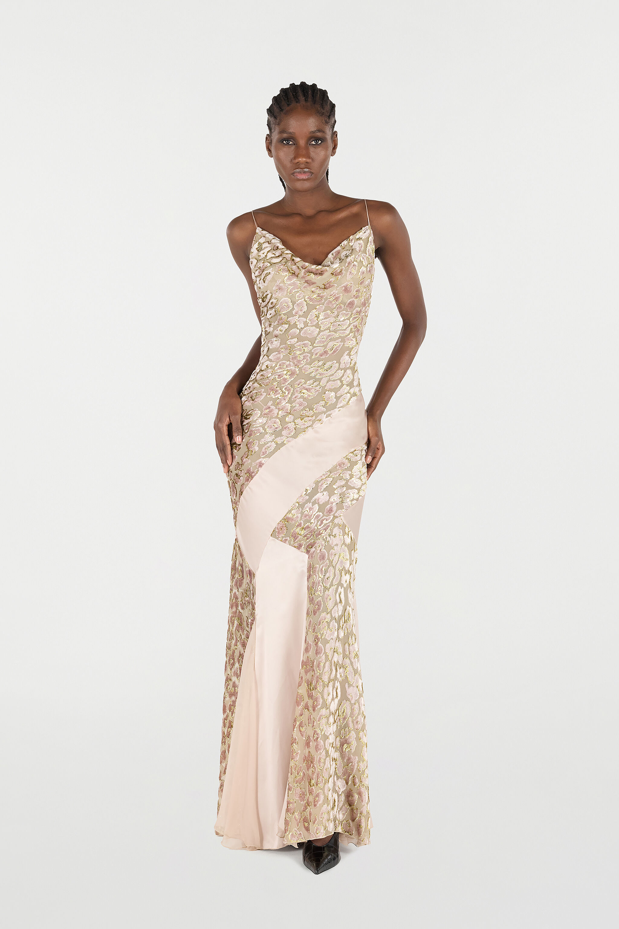 RC Slip-Style Long Dress with Animal Print ROSA/ORO VQT127-FC005