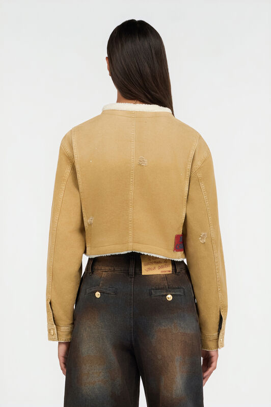 JC Camel Cropped Coat With Shearling Trim JC Camel Cropped Coat With Shearling Trim BEIGE VFT318-VF468