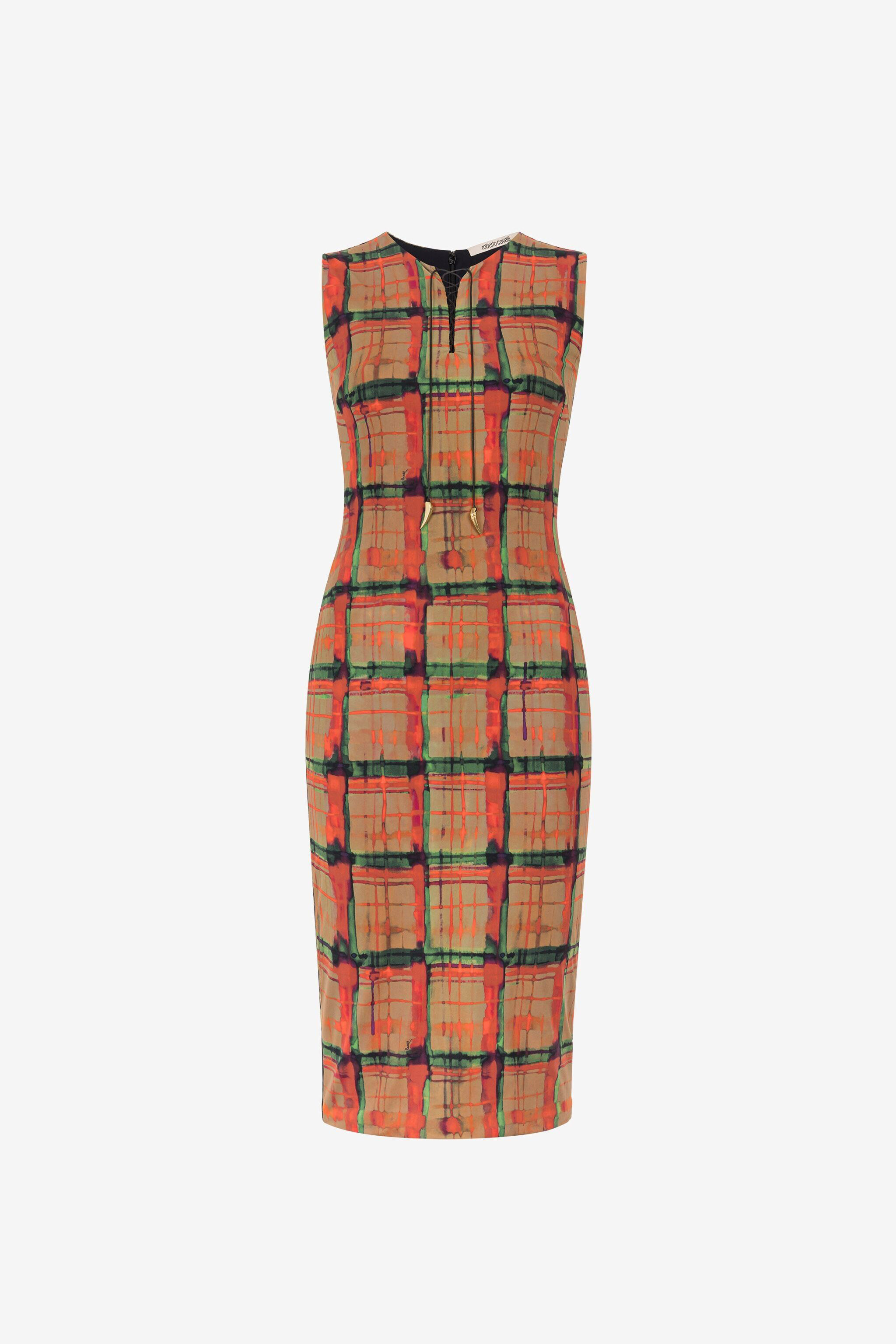 RC Tartan-Print Lace-Up Dress MULTICOLOR PKT112-LNE39