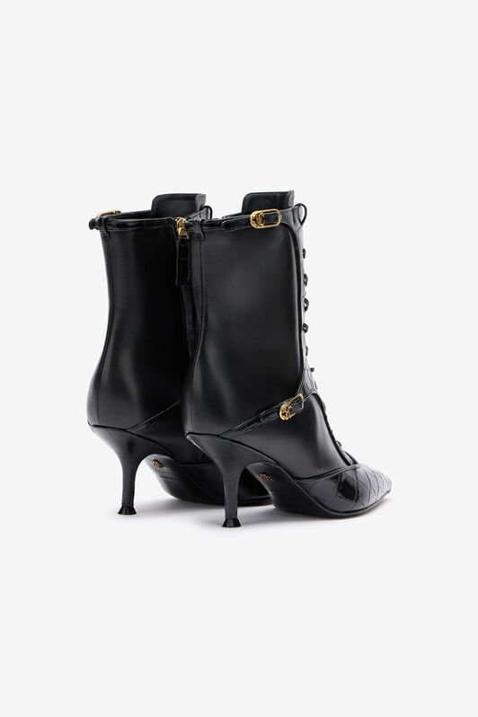 RC Lace-Up Ankle Boots in Crocodile-Effect Black VKS025-PN214