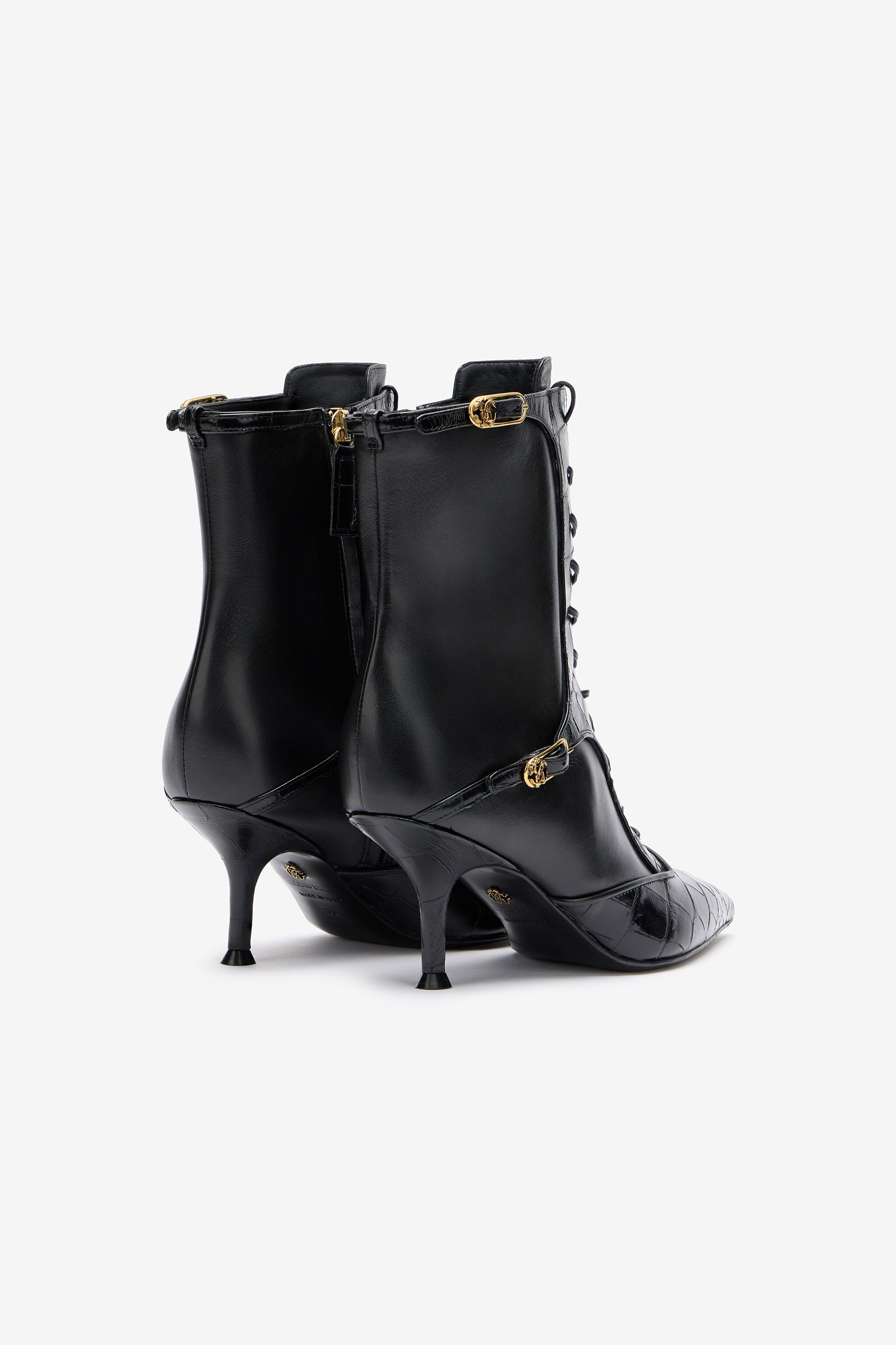 RC Lace-Up Ankle Boots in Crocodile-Effect Black VKS025-PN214