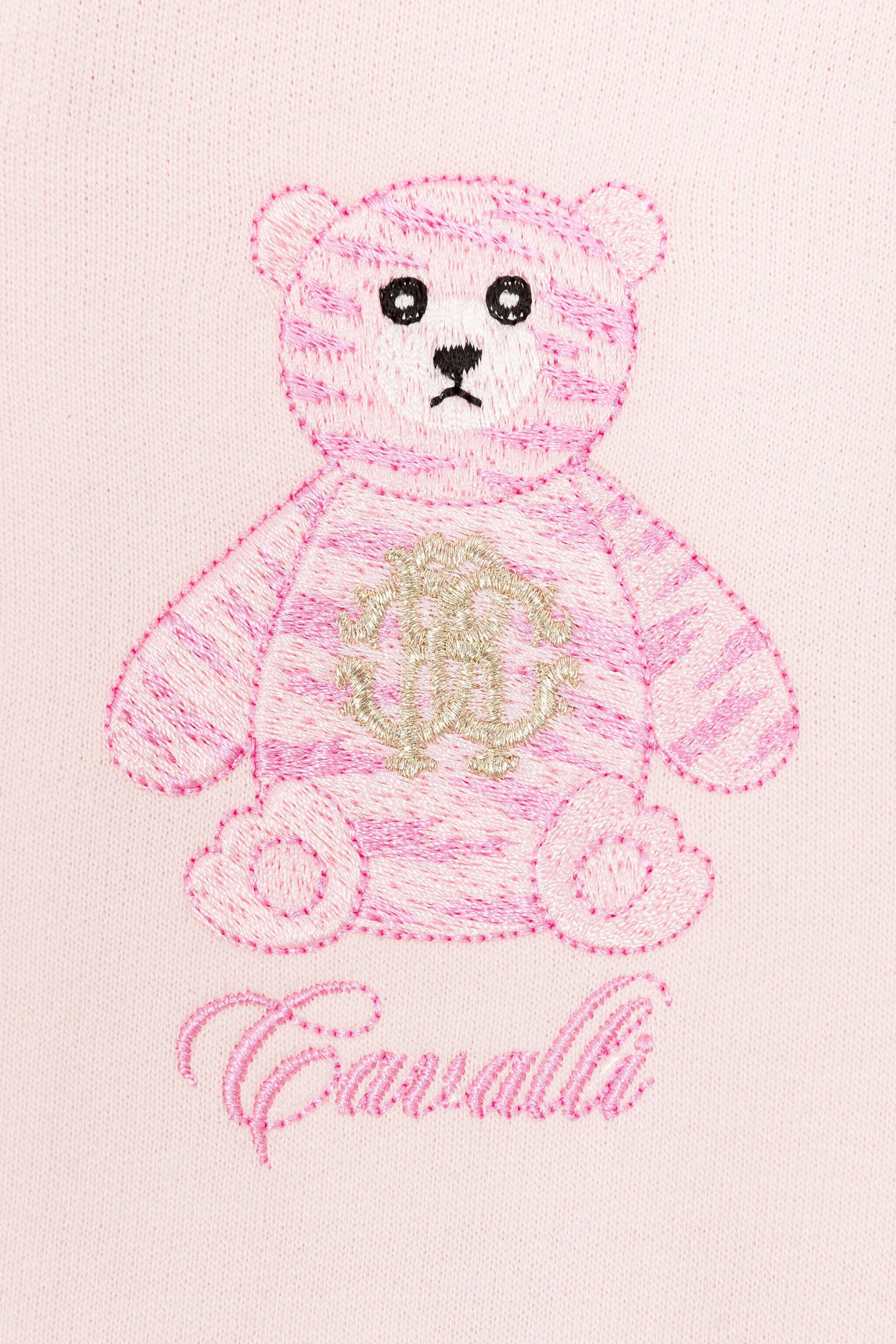 JU Teddy Bear-Embroidered Cotton Hoodie Pink RJT905-CF050