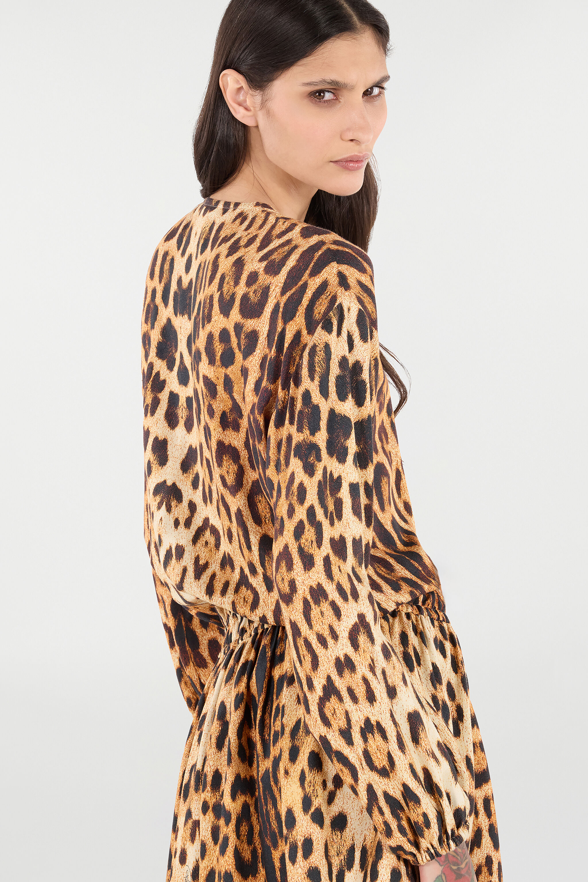 RC Short Dress with Jaguar Skin Print Brown VKT131-LXP73