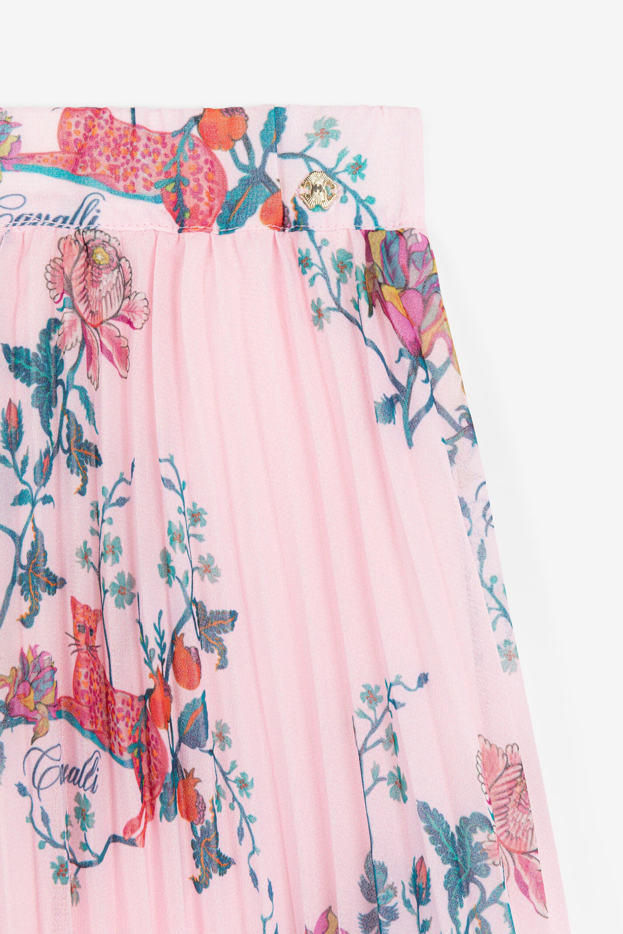 JU Leopard And Flower-Print Pleated Skirt Pink RJT302-7GG81