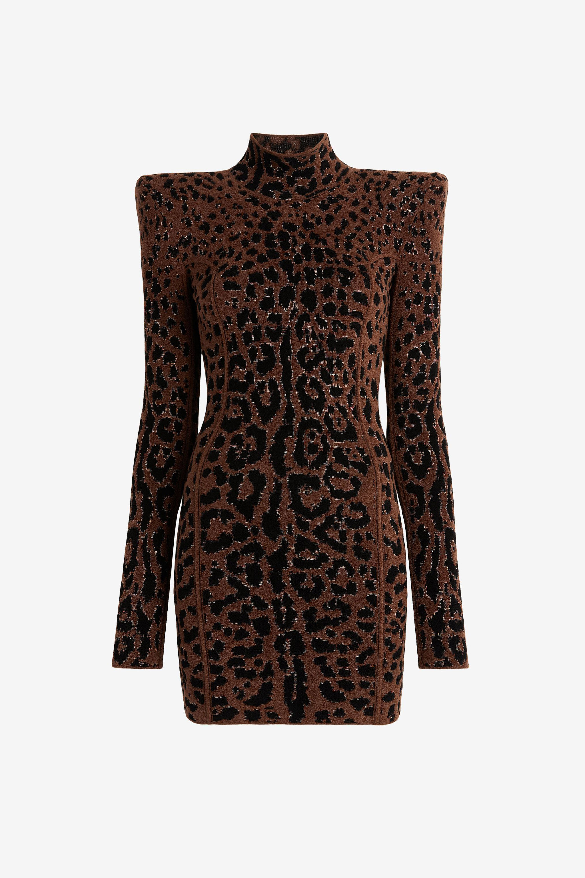 Leopard Jacquard Mini Dress in Dark brown for Women Roberto Cavalli