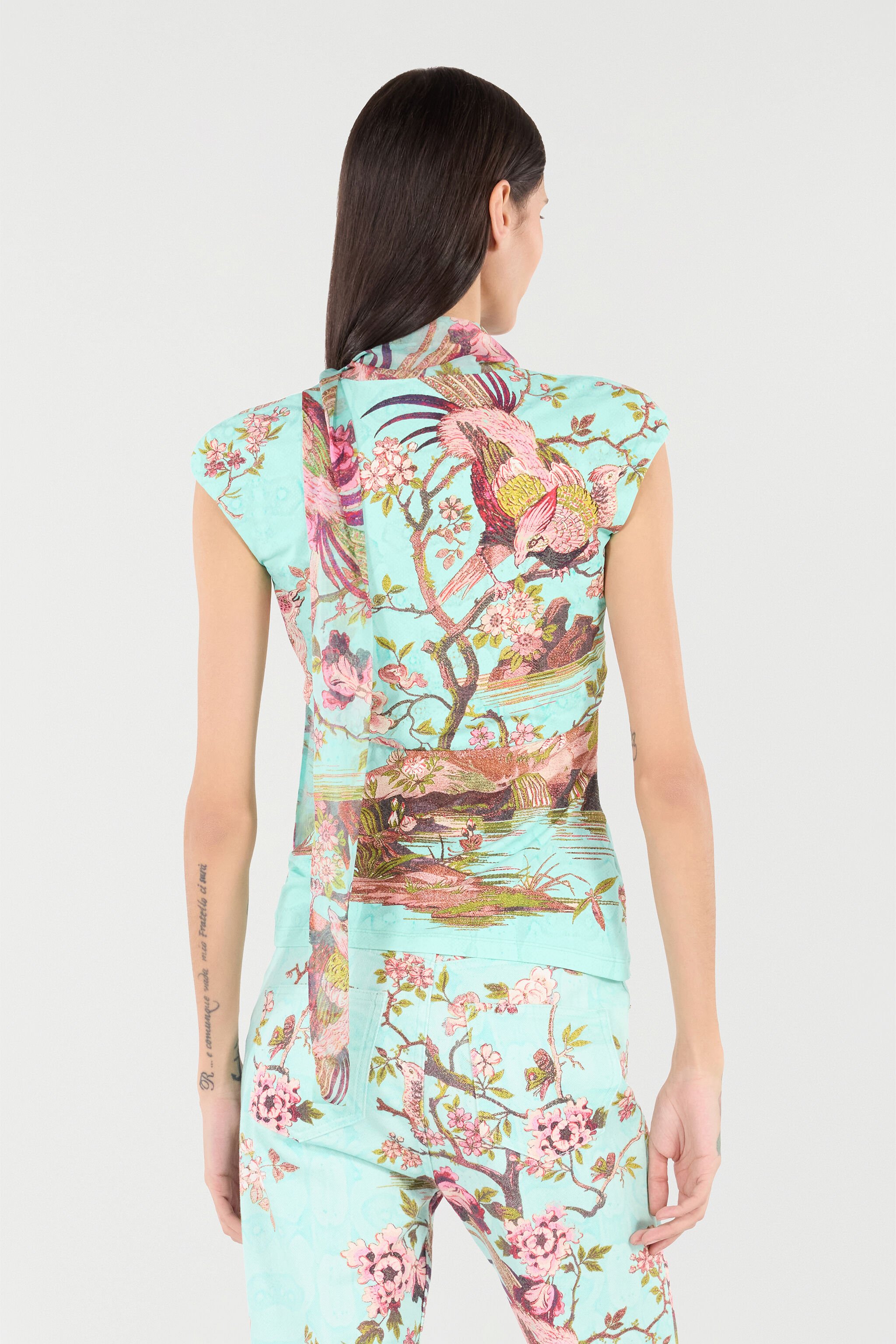 RC Floral & Pheasant Print Top Blau/Rosa VKT604-LNP76