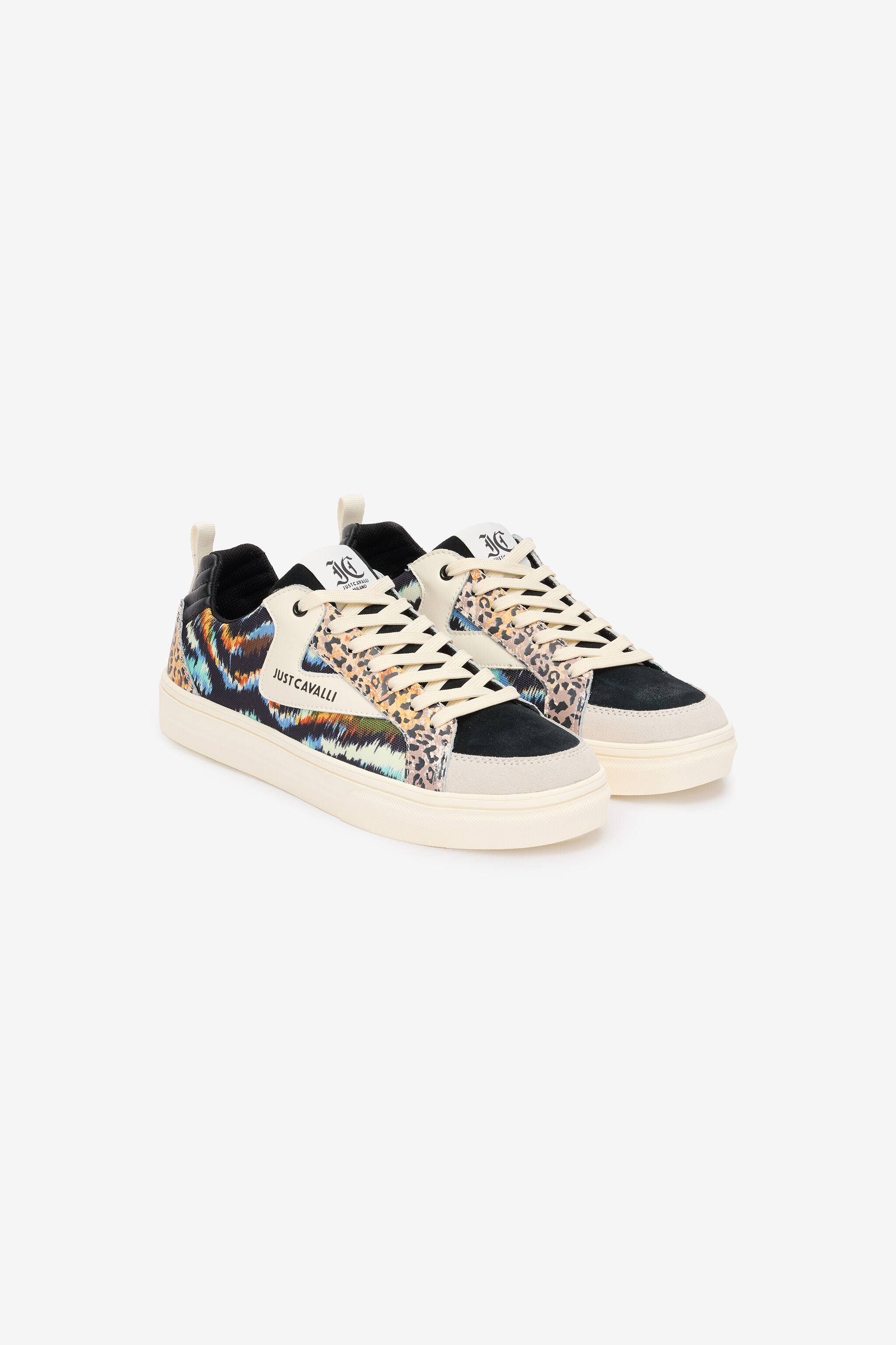 JC Sneakers With Jaguar Skin And Tie-Dye Print Beige SFS066-SF312