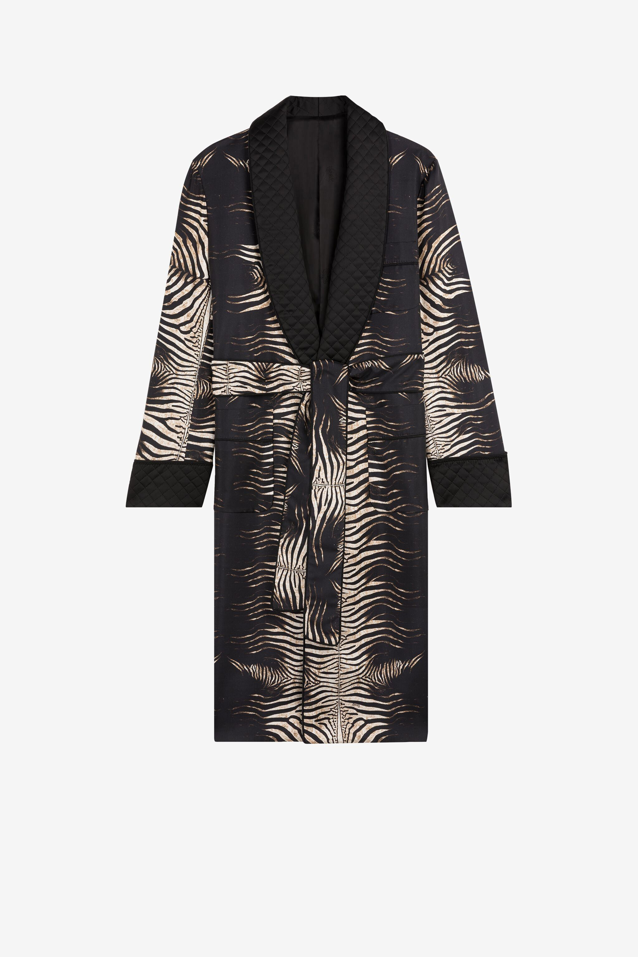 Zebra-Print Silk Smoking Jacket in NATURAL/BLACK for Men | Roberto Cavalli®