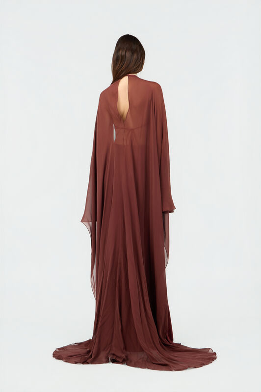 RC Burgundy Silk Maxi Dress 99999 SKT122-JJ036